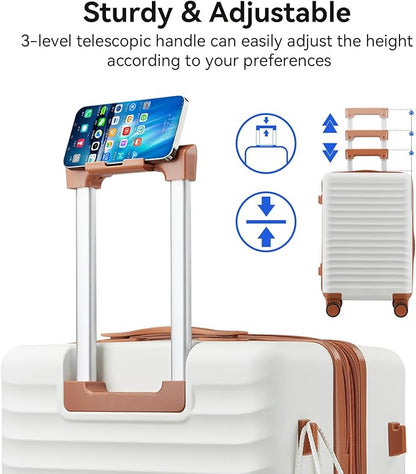 Travel Suitcase Sets 3 Piece, Expandable Hardshell Luggage Sets 3pcs with TSA Lock Spinner Wheels, White-Brown (20''/24''/28")