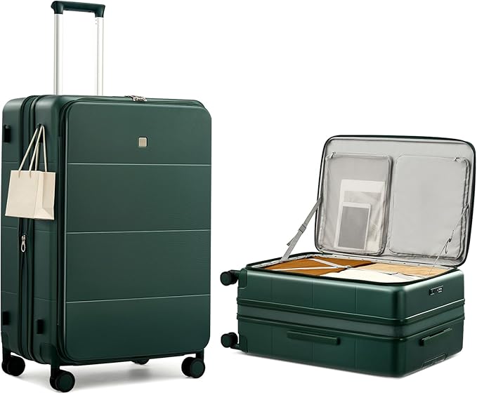 MILADA 28 Inch Checked Luggage for Travel, Hardshell Expandable Luggage Top Opening Suitcase with Spinner Wheels, TSA Lock, Lightweight Large Trunk Suitcase, Blackish Green