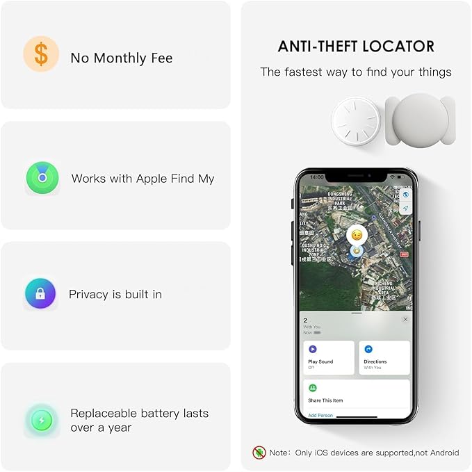 Tracker Device for Vehicles,Real Time GPS Car Tracker Work with Apple Find My(iOS Only),No Monthly Fee Anti-Theft Hidden Car GPS Tracker with Magnetic Case (White,2PCS)