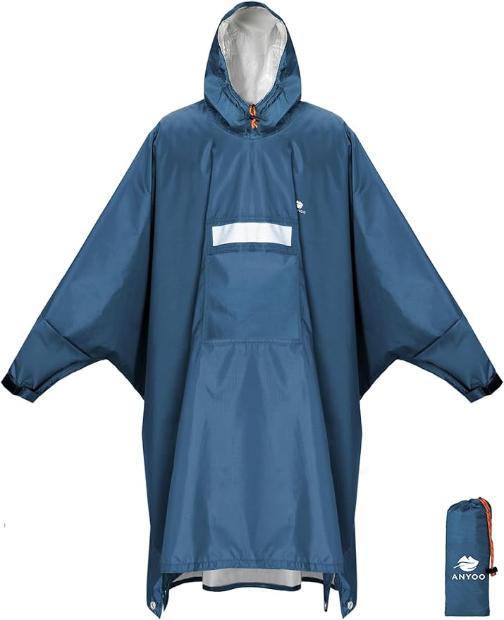 ANYOO Hooded Rain Poncho for Adults Waterproof Lightweight Rain Coat for Men Women Reusable Rain Jacket for Emergency Outdoor