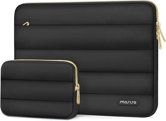 MOSISO 17-17.3 inch Laptop Case, 17.3 inch Puffy Laptop Sleeve Compatible with Dell XPS/HP Pavilion/Ideapad/Acer/Alienware/HP Omen Notebook Computer, Polyester Horizontal Bag with Small Case, Black