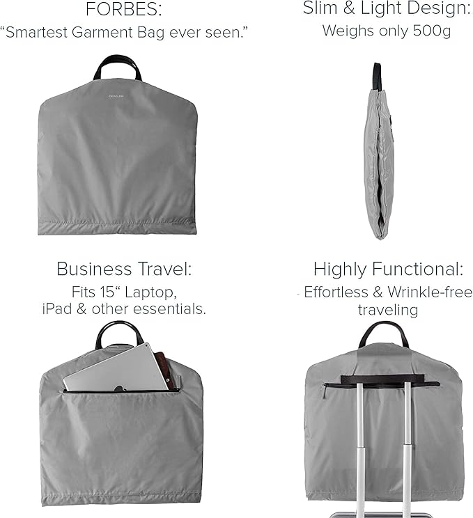 SkyHanger - Carry on Garment Bag with unique Titanium Suit Hanger for Men & Women - best-in-class functionality for wrinkle-free traveling - lightweight & water repellent nylon - Silver Grey
