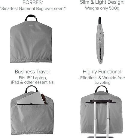SkyHanger - Carry on Garment Bag with unique Titanium Suit Hanger for Men & Women - best-in-class functionality for wrinkle-free traveling - lightweight & water repellent nylon - Silver Grey
