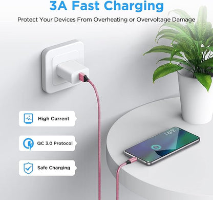 etguuds USB to USB C Cable 3ft, 2-Pack USB A to Type C Charger Cord Fast Charging for Samsung Galaxy A17 A16 A15 A26 A36 A56, S25 S24 S23 S22 S21 S20 S10 Note 20, for iPhone 17 16 15, Moto, Pink