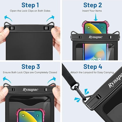2 Pack Waterproof Phone Pouch - 10in Waterproof Phone Case with Lanyard, IPX8 Cell Phone Dry Bag Beach Cruise Ship Essentials for iPhone 17 16 15 Pro Max, Galaxy S25 S24 Ultra