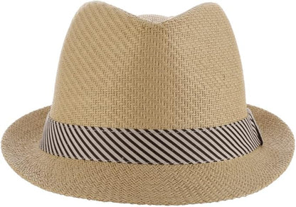 Panama Jack Women's Fedora Hat - Soft Matte Toyo Straw, Striped Cotton Hat Band, Inner Sweatband, 1 3/4" Brim