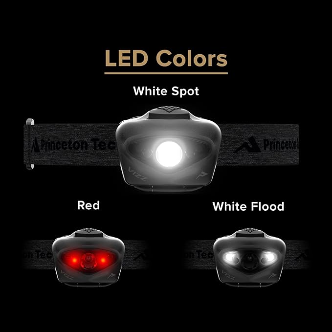 Princeton Tec Vizz Headlamp 550 Lumen Dimmable LED, IPX7 Water Resistance, Essential Outdoor Accessory for Hiking, Backpacking, Camping, Running, and Safety Preparedness, Black, New Version
