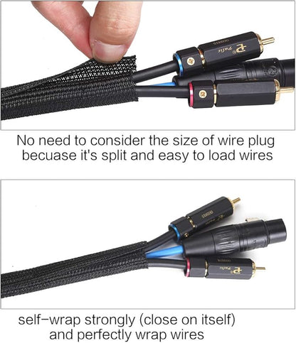 Alex Tech 25ft - 1/2 inch Cord Protector Wire Loom Tubing Cable Sleeve Split Sleeving For USB Cable Power Cord Audio Video Cable – Protect Cat From Chewing Cords - Black