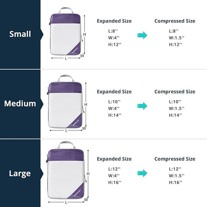 Compression Packing Cubes 6 Set, Compressible Space-Saving Packing Cubes for Travel - Compression Bags, Luggage Organizer, Travel Essentials for Women, Purple