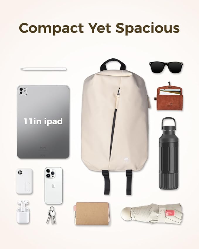 pack all 12L Water-Resistant Backpack, Lightweight Daypack for Men & Women, Hiking & Travel Backpack with Multiple Pockets, Compact for College, Sports, Cycling (Light Beige)