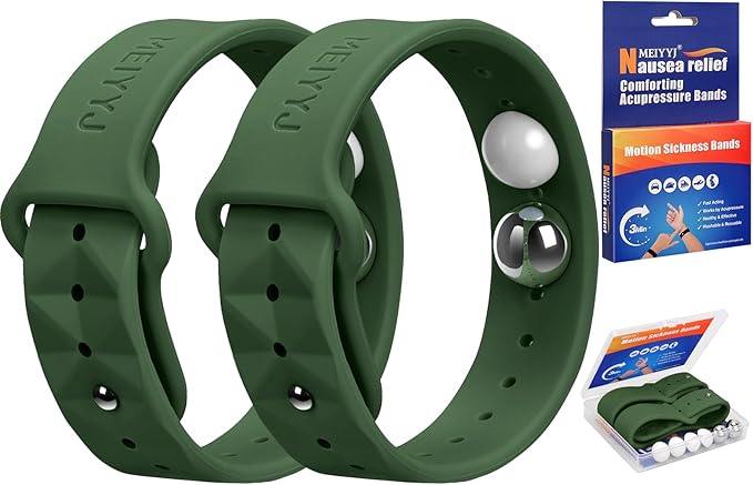 Morning Sickness Relief Wristbands Motion Sickness Bands for Adults Sea Sickness Wristbands for Cruise Travel Nausea Relief of Headaches, Insomnia, Anxiety and Queasinesss-Dark Green