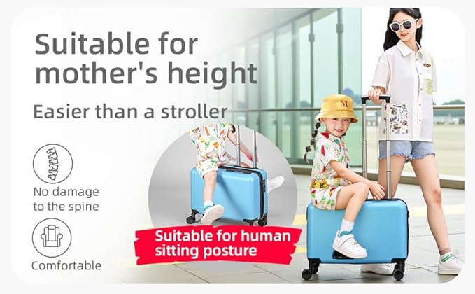 Kids Carry On Travel Ride On Scooter Luggage with Wheels - Durable Toddler Suitcase for Boys & Girls Ages 2-14
