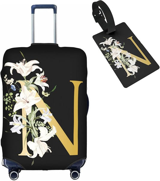 Decorative N Suitcase Protectors Elastic Washable Luggage Covers With Concealed Zippers For 18-32 Inch Luggage (Size S: Fits 18-21 Inch)