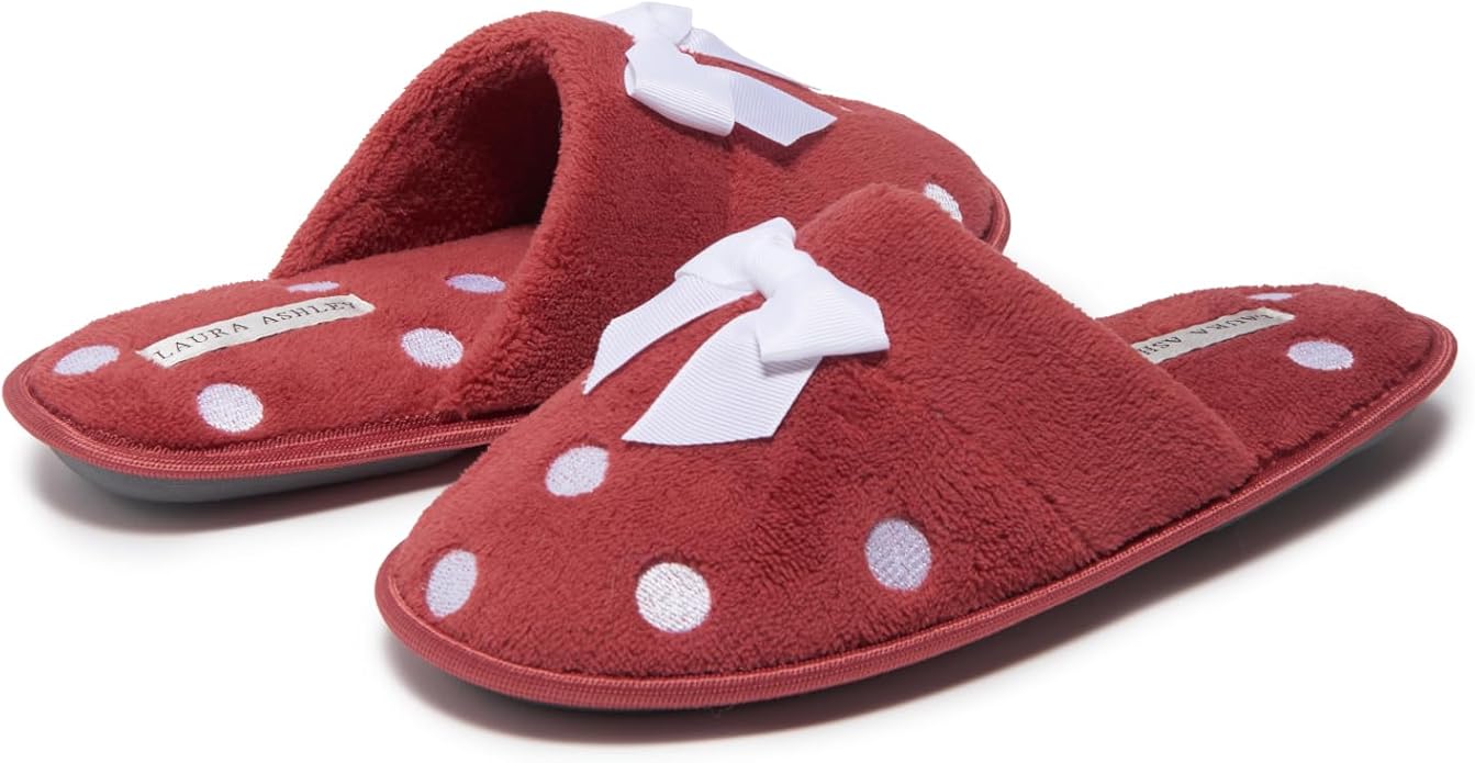 Laura Ashley Ladies Embroidered Soft Terry Scuff Slipper