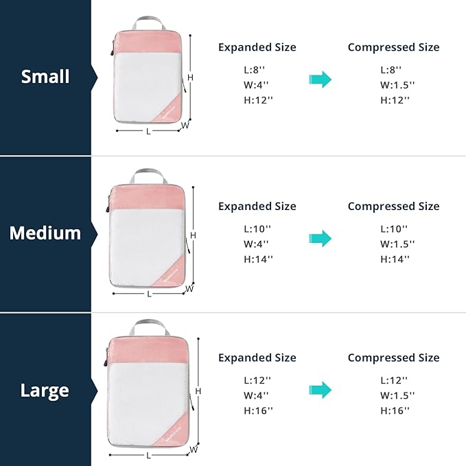 Compression Packing Cubes 10 Set, Compressible Space-Saving Packing Cubes for Travel - Compression Bags, Luggage Organizer, Travel Essentials for Women, Pink