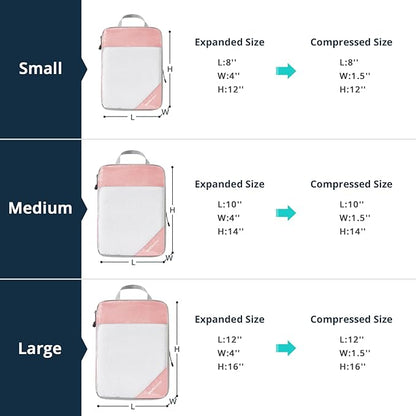 Compression Packing Cubes 6 Set, Compressible Space-Saving Packing Cubes for Travel - Compression Bags, Luggage Organizer, Travel Essentials for Women, Pink