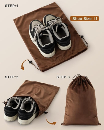 FantasyLife Shoe Bags for Travel, Washable Dust Bags for Storage & Packing, Flannel Shoe Pouch with Drawstring Closure for Purses, Handbags, Shoes & Toys (2, Mocha Mousse)