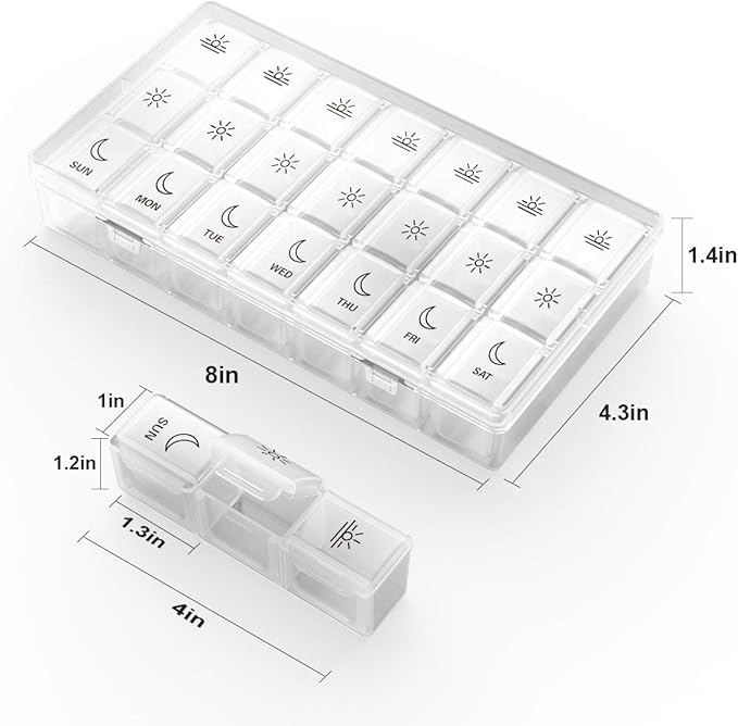 BUG HULL Weekly Pill Organizer 3X a Day, Daily 7 Day Medicine Pill Organizer 3 Times a Day, Travel Pill Case Container for Vitamins, Supplements