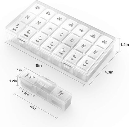 BUG HULL Weekly Pill Organizer 3X a Day, Daily 7 Day Medicine Pill Organizer 3 Times a Day, Travel Pill Case Container for Vitamins, Supplements