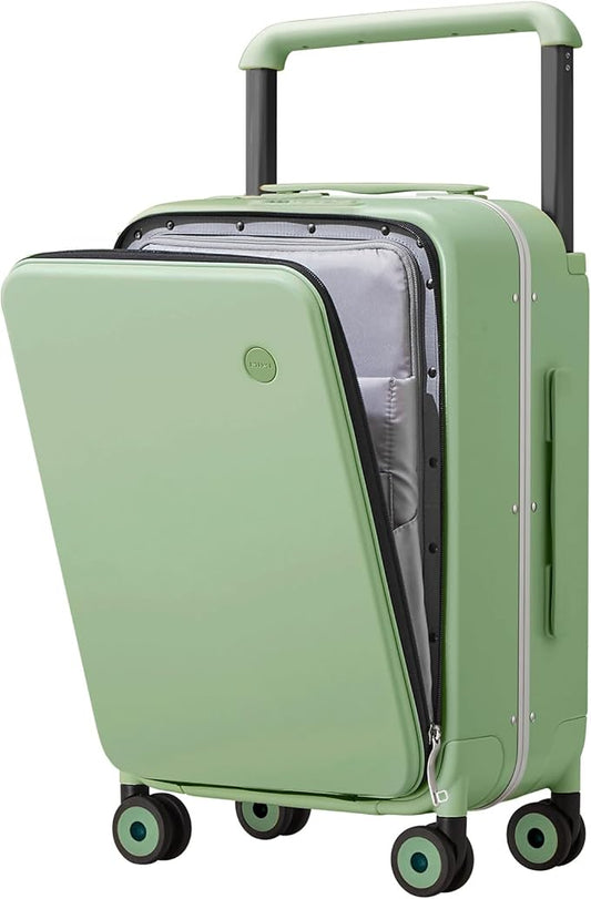 mixi Carry On Luggage Wide Handle Luxury Design Rolling Travel Suitcase PC Hardside with Aluminum Frame Hollow Spinner Wheels, with Cover, 20 inch, Avocado Green