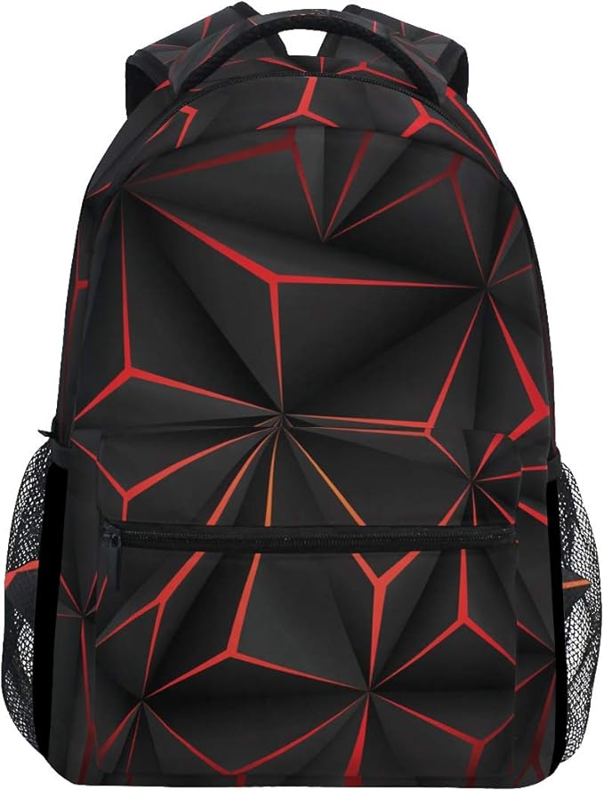 ALAZA 3D Geometric Black Polygon Red Futuristic Large Backpack Personalized Laptop iPad Tablet Travel School Bag with Multiple Pockets