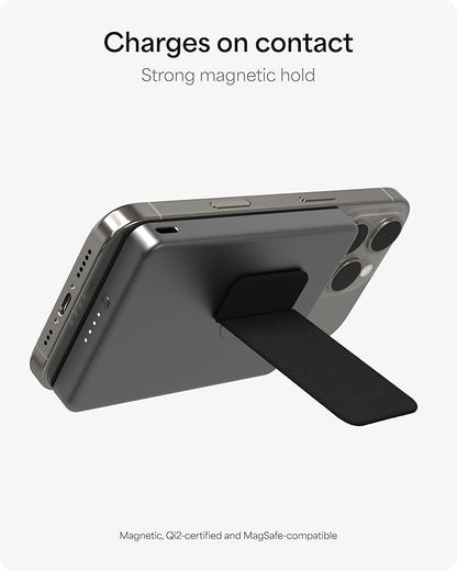 Mophie Powerstation Wireless Slim with Stand 5,000mAh Power Bank – MagSafe Compatible, 15W Qi2-Certified, 20W USB-C PD Fast Charging, Ultra-Thin Battery Pack for iPhone, Android, Travel & Airplane Use