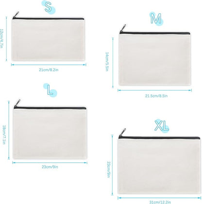 12 Pieces Cotton Canvas Makeup Bag, Multipurpose Cosmetic Bag with Zipper Travel Toiletry Pouch, Blank DIY Craft Bag (White, XL)