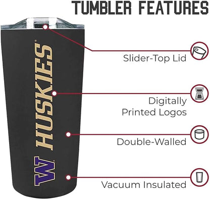 Campus Colors NCAA Stainless Steel Tumbler perfect for Gameday - 18 oz - Double Walled - Keeps Drinks Perfectly Insulated (Washington Huskies - Black)