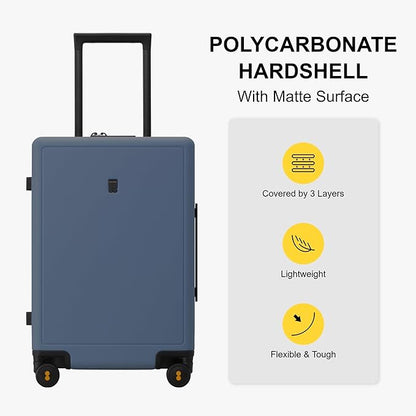 LEVEL8 Elegance Carry-on Suitcase, 20 Inch Carry on Luggage, Hardside Large Suitcases with Wheels, Tavel Bag with Tsa Lock,Blue Grey