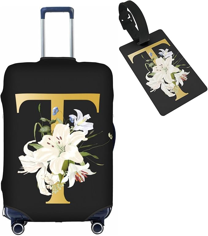 Decorative T Suitcase Protectors Elastic Washable Luggage Covers With Concealed Zippers For 18-32 Inch Luggage (Size S: Fits 18-21 Inch)