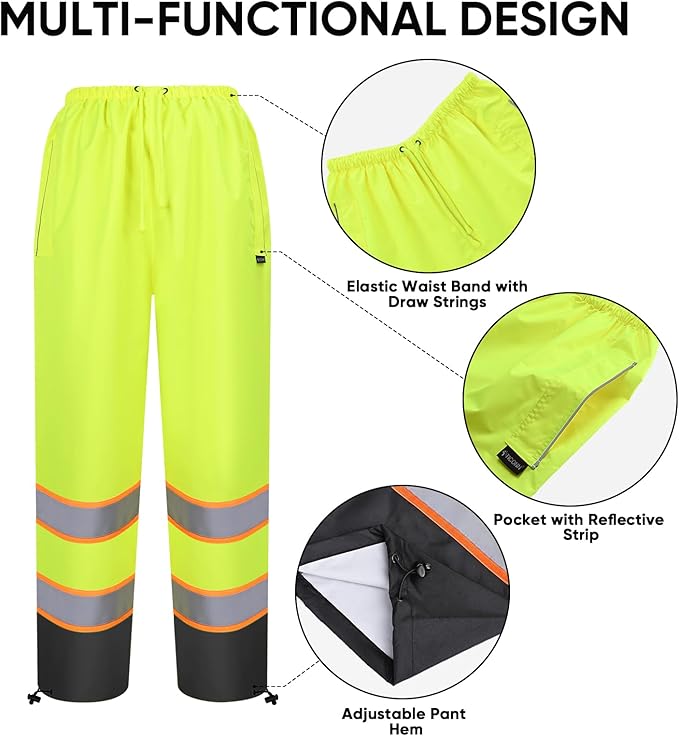 TICONN Hi Vis Rain Jacket and Pants, ANSI Class 3 Reflective High Visibility Safety Rain Suits
