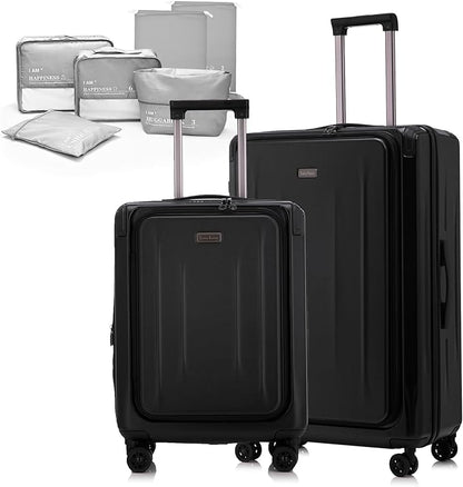 Premium Carry On Luggage, 20Inch+29 Inch Top Opening Airline Approved ABS+PC Hard Shell Suitcases with Silent Wheels, TSA Lock,Front Pocket and Wet-dry Separated Six-piece Set