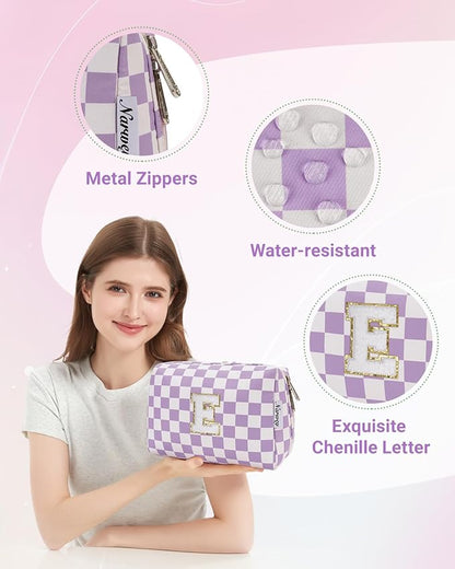 Narwey Birthday Gifts for Women Teen Girls Kids Personalized Initial Makeup Bag Monogram Preppy Cosmetic Bag Trendy Stuff 6 8 10 11 12 13 14 16 18 Years Old Travel Toiletry Bag (Purple E)