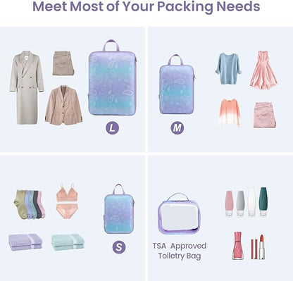 Cambond Compression Packing Cubes for Travel Women - Expandable Travel Bags Luggage Organizers Travel Essentials Compression Cubes for Travel Carry on Suitcases Organizer