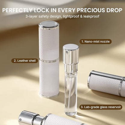 Perfume Atomizer, Rotary-Lift Nozzle, Cap-Free, Leather Refillable Spray Bottle, High-end Portable Dispenser, Travel Size TSA Approved 0.27oz/8 ml (Purple)