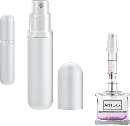 Travel Perfume Atomizer Refillable Bottle - 5ML Leakproof Luxury Travel Perfume Atomizer, Refillable Perfume Spray Bottle for Women (Silver)
