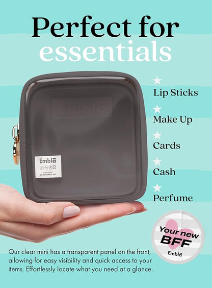 Embla London Makeup Bag Cosmetic Case, Clear Zipper Make Up Pouch and Toiletry Travel Tote, Cute Skincare Pouches for Women Girls, Preppy Purse Cosmetic Organizer, Mini Makeup Bags, Grey