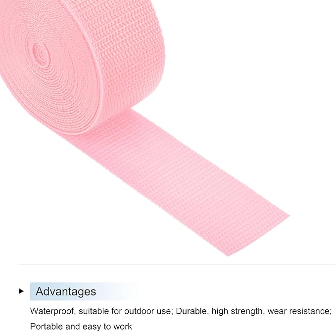 MECCANIXITY Lightweight Polypropylene Webbing Strap 1 1/2" 5 Yard Backpack Strapping Band Light Pink for Outdoor Luggage Cargo Straps
