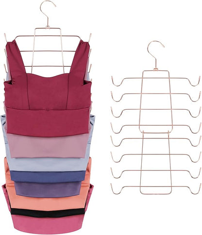 ZEDODIER 2 Pack Tank Top Hanger Space Saving, Bra Hangers for Closet Organizer, Hanging Bra Organizer Tank Tops Holder with 16 Hooks, Closet Organizers and Storage Small Space Solutions, Rose Gold