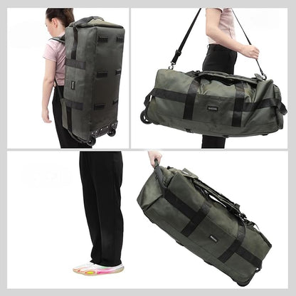 80L Rolling Duffle Bag with Wheels - Heavy-Duty 33.5" Foldable Duffel, Water-Resistant Wheeled Luggage with Shoulder Straps for Camping, Gym, Airplane(Green)