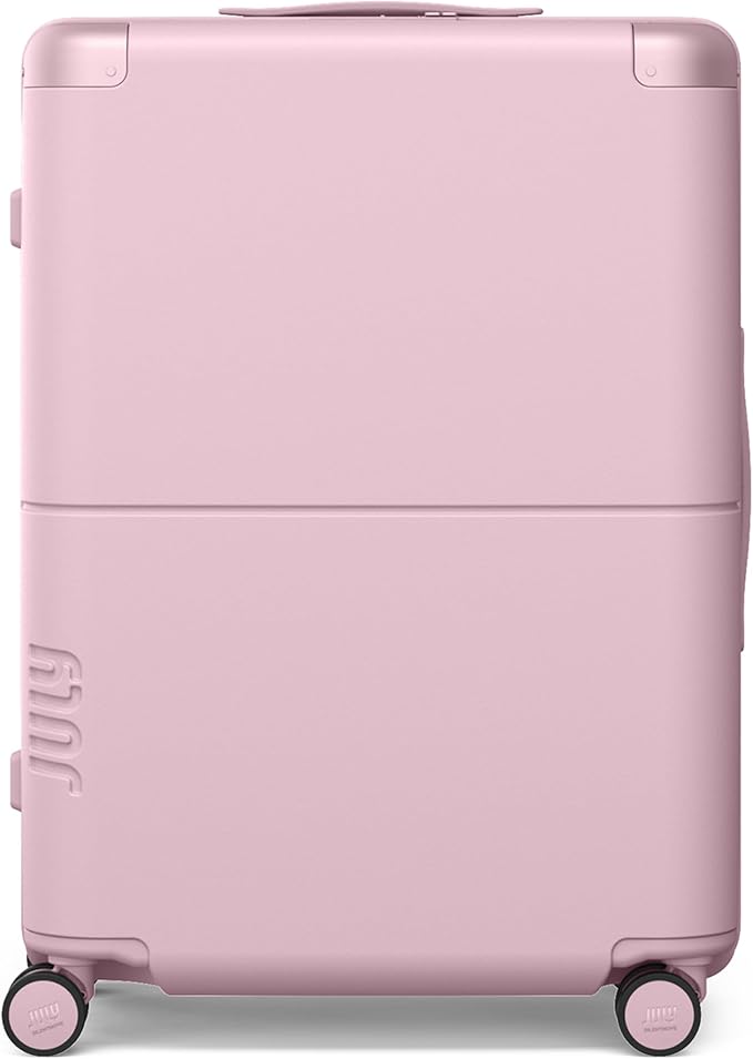 Checked Expandable - 24.5" Airline Approved Check In Luggage with Wheels, Spinner Suitcase for Men & Women - TSA Lock Rolling Suitcase, Spinner Wheels, Expansion Zip, Y-Strap - Blush Pink