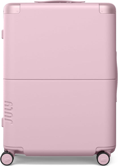 Checked Expandable - 24.5" Airline Approved Check In Luggage with Wheels, Spinner Suitcase for Men & Women - TSA Lock Rolling Suitcase, Spinner Wheels, Expansion Zip, Y-Strap - Blush Pink