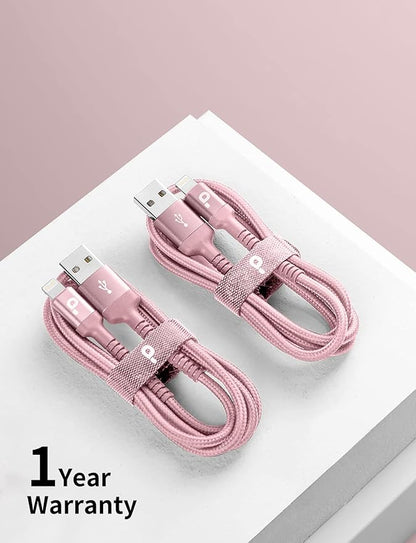 iPhone Charger Cable 3FT 2Pack, USB to Lightning Cable Extra Durable Braided, [Apple MFi Certified] iPhone Charging Cord USB A to Lightning Cable for iPhone 14 13 12 11 8 7 Pro Max and More (Pink)