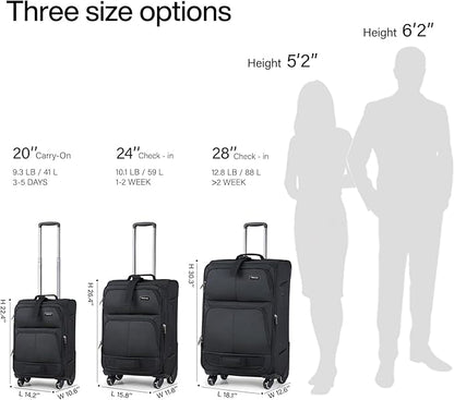 Hanke Luggage Sets 2 Piece Softside Expandable Luggage With Spinner Wheels TSA Lock,Travel Luggage Rolling Suitcase Checked Luggage Black(20/28)