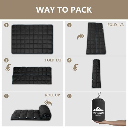 zzlamb Camping Blanket, Compact Lightweight Soft Puffy Blanket Water-Repellent, Packable Warm Quilt Down Alternative Picnic Hiking Backpacking Beach Travel RV Airplane Couch Car