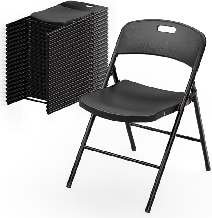 Bonnlo 20-Pack Black Plastic Folding Chairs, Portable Seat with Sturdy Steel Frame for Indoor & Outdoor Use, Perfect for Banquet, Party, Wedding, Office, and Camping