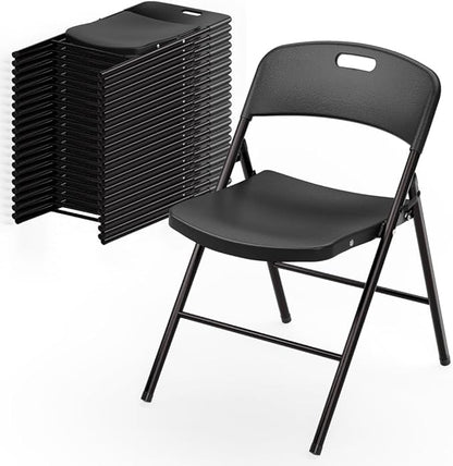 Bonnlo 20-Pack Black Plastic Folding Chairs, Portable Seat with Sturdy Steel Frame for Indoor & Outdoor Use, Perfect for Banquet, Party, Wedding, Office, and Camping