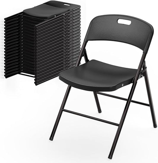 Bonnlo 20-Pack Black Plastic Folding Chairs, Portable Seat with Sturdy Steel Frame for Indoor & Outdoor Use, Perfect for Banquet, Party, Wedding, Office, and Camping