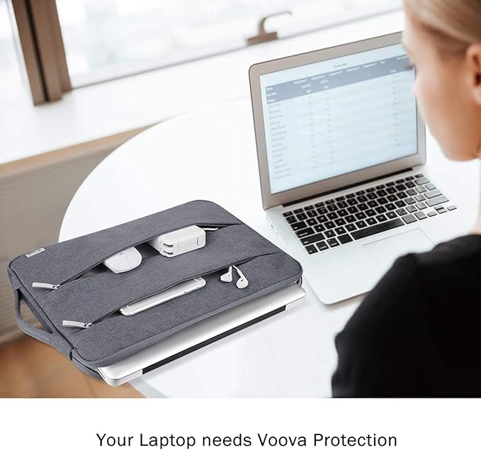 Voova 14 15 Inch Laptop Sleeve Case, Waterproof Computer Bag Cover Compatible with MacBook Air 15 M2/M3/M4 2022-2025, MacBook Pro 15, Hp chromebook 14, 14-15” Dell Lenovo Acer Asus, Grey