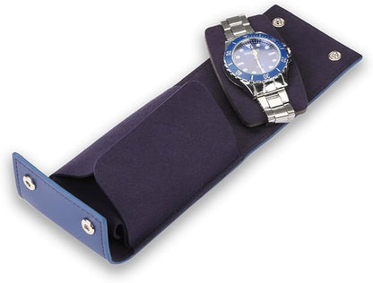 Travel Watch Case - Leather Watch Pouch with Velvet Lining, Single Case, Unisex | Business Travel and Office Christmas Gift (Blue)